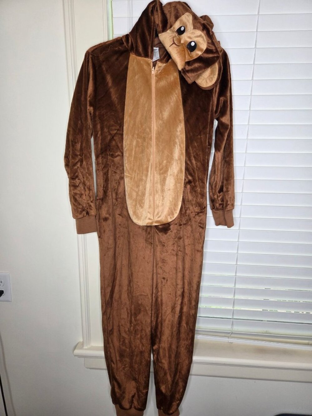 Monkey Hooded Costume kids teen halloween XL Brown Plush zip tail embroidery